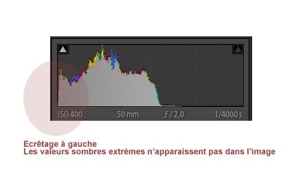 Histogramme d'une photo numérique vue dans Adobe Lightroom