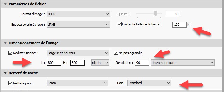 Réduire la taille des photos dans Lightroom Export