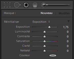 vue du panneau de réglage de l'outil pinceau de Lightroom 3