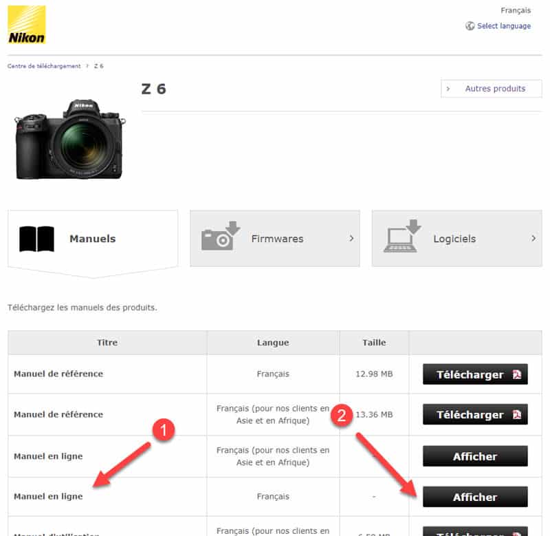 Comment afficher l'aide en ligne Nikon