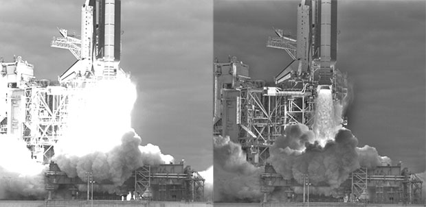 photos de la navette spatiale Endeavour au décollage, prise en HDR