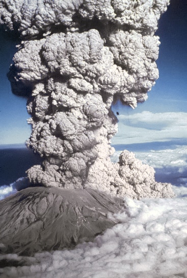 Mount St. Helens erupting blue