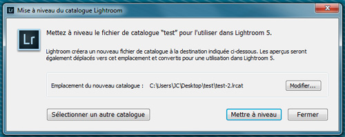 Mise à jour du catalogue lors de la mise à jour Lightroom 5