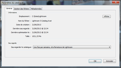 Mise à jour catalogue Lightroom 5 choix du catalogue par défaut