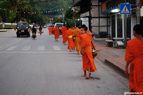 Le Tak Bat (cérémonie d’offrandes aux moines) se déroule quotidiennement au petit matin à Luang Prabang