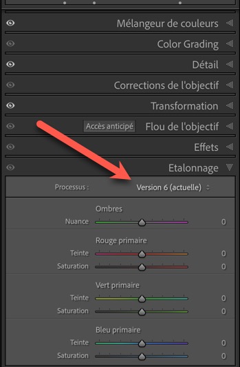 Les différentes versions du processus de développement de Camera RAW dans Lightroom Classic