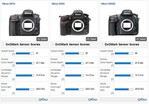 Comparaison capteur Nikon D810 - Nikon D800 - Nikon D800E 