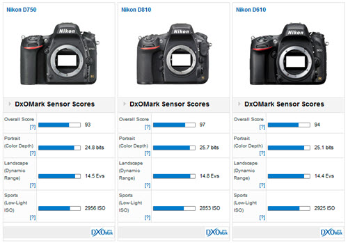 Comparaison capteurs Nikon D750 - D810 - D610 : le test DxO