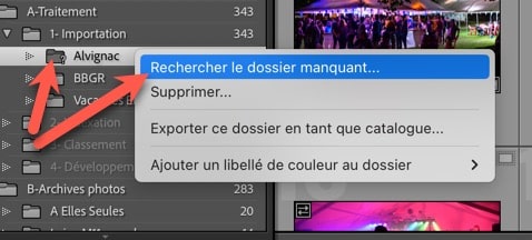 Lightroom Classic rechercher le fichier manquant