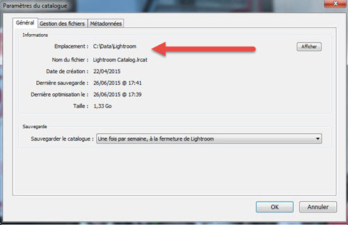 Comment savoir où se trouve le catalogue Lightroom