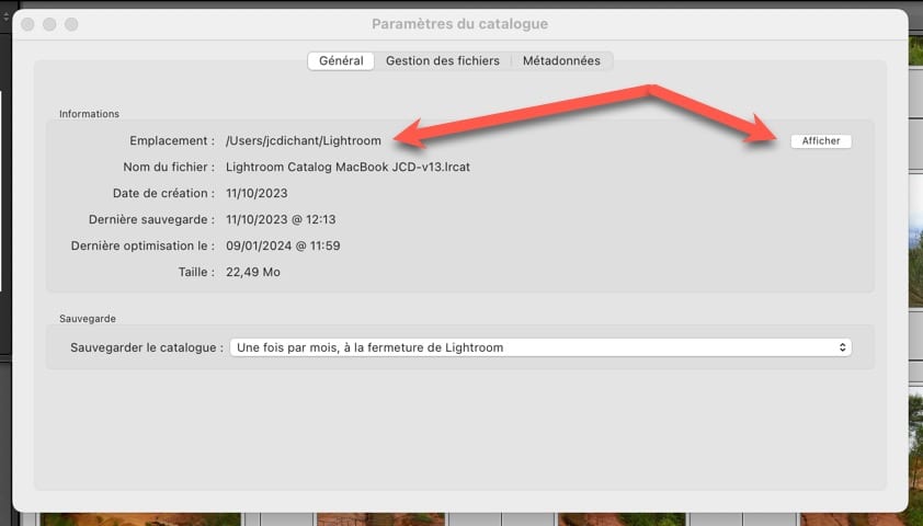 Emplacement du catalogue Lightroom Classic