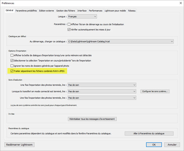 Comment séparer RAW+JPG après l'import dans Lightroom ?