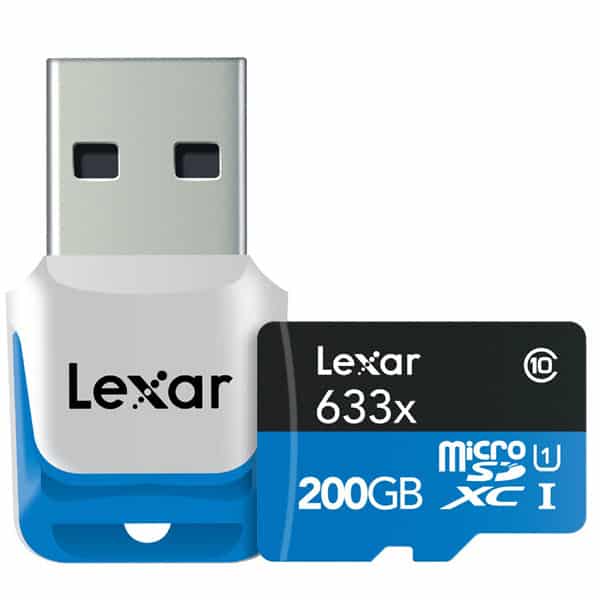 carte Lexar microSDXC UHS-I 633x 200 Go haute performance