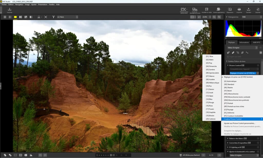 Tous les Picture Control Nikon pour Nikon Z dans Nikon NX Studio