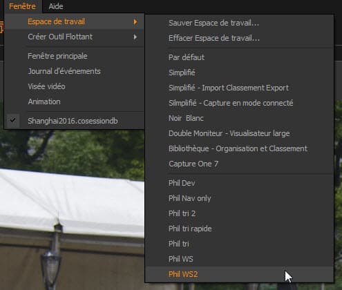 raccourcis Capture One Pro espace de travail