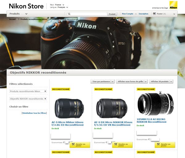 Produits Nikon reconditionnés