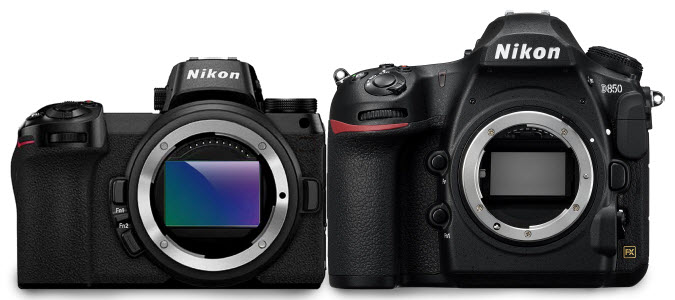 comparaison de taille entre les Nikon Z 6 et Z 7 et le reflex Nikon D850