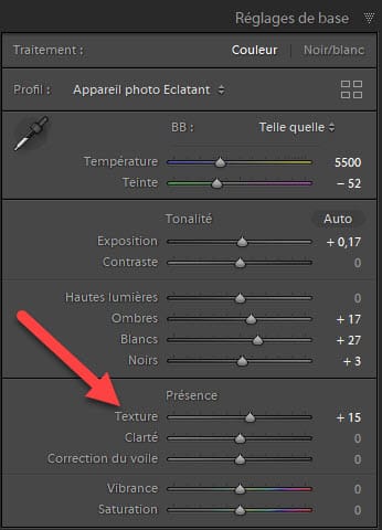 Curseur Texture dans Lightroom