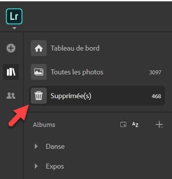 Corbeille de photos supprimées dans Lightroom Web