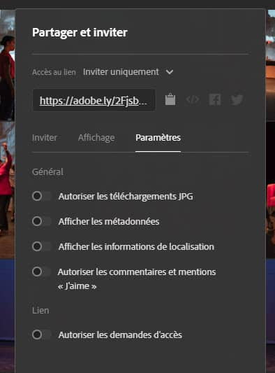 Lightroom Web inviter partager