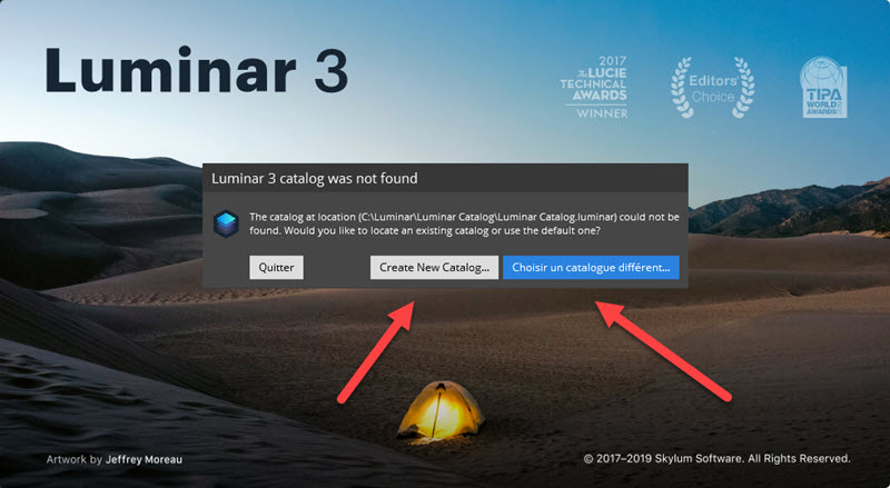 Mise à jour luminar 3 catalogue perdu ou déplacé, nouveau catalogue