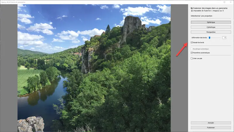 Lightroom remplir les bords panorama hdr