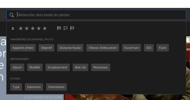 Lightroom critere recherche