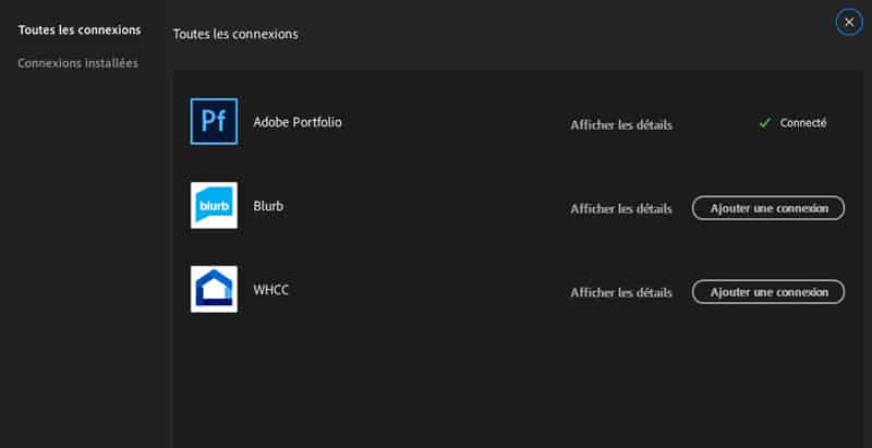 Lightroom services connectés