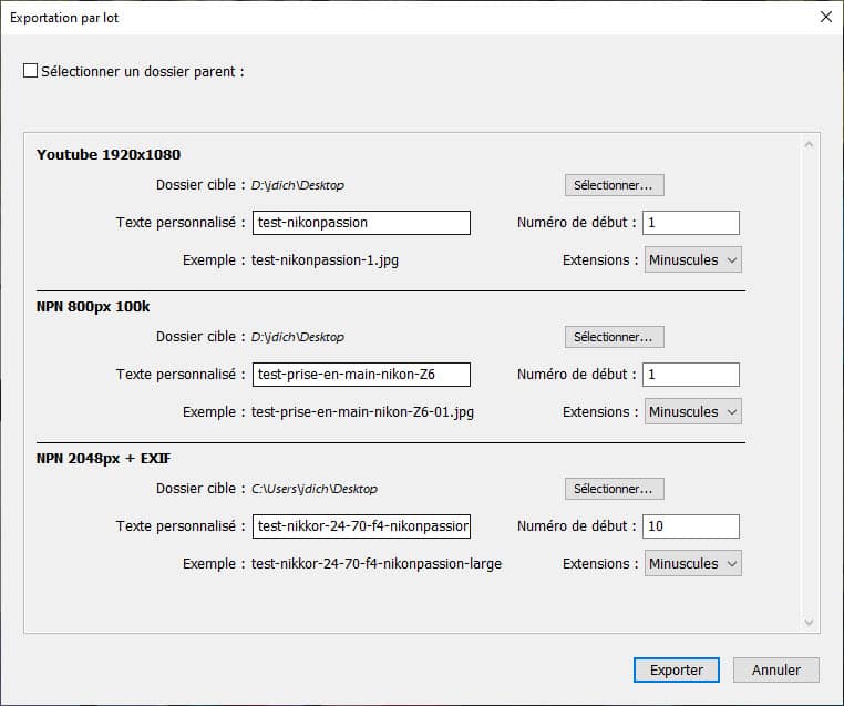 Exportation par lots dans Lightroom Classic 2020