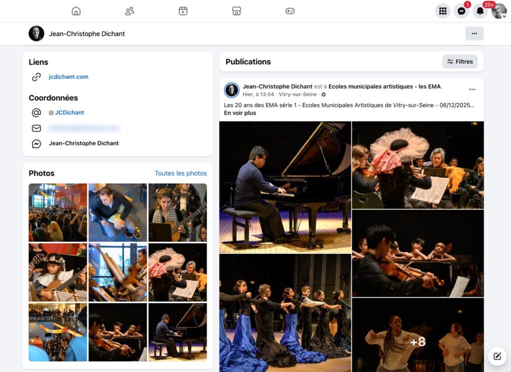 La page Facebook de Jean-Christophe DICHANT photographe pour l'article "Comment publier ses photos sur le web : le guide complet pour faire les bons choix – 1/8"