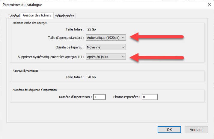 Comment choisir la taille des aperçus Lightroom