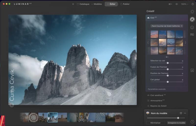 Interface utilisateur de Luminar AI