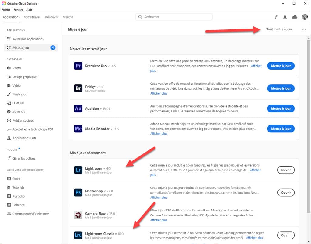 Comment faire la mise à jour Lightroom Classic 10 et Lightroom "Cloud" 4 ?