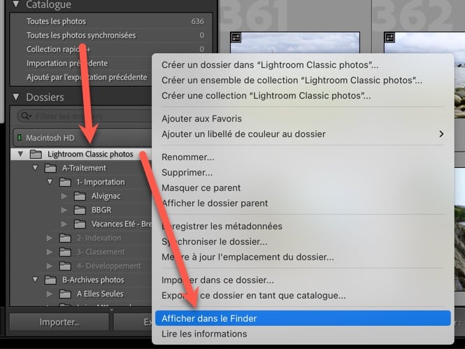 Lightroom Classic emplacement des photos