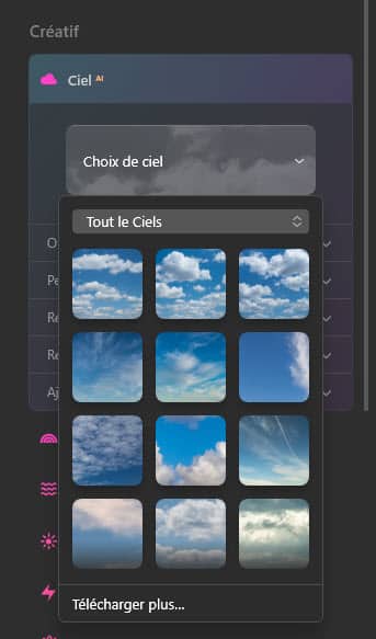 Prévisualisation des ciels dans Luminar AI Update 2