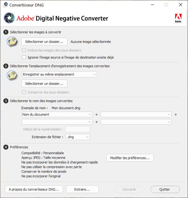 Installation d'Adobe DNG Converter