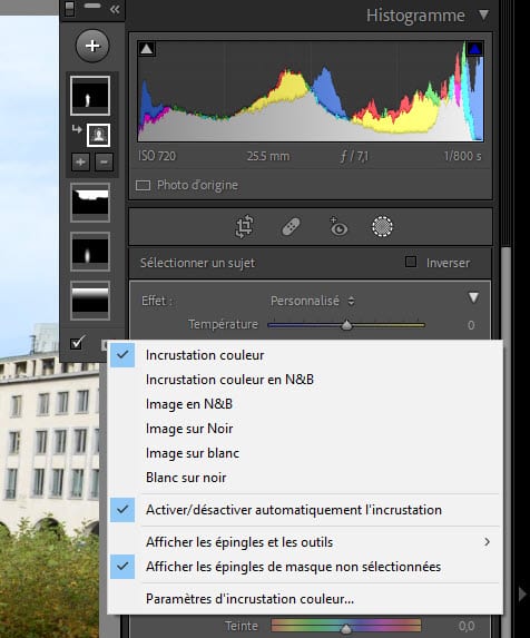 Gestion des incrustations de l'outil masquage dans Lightroom