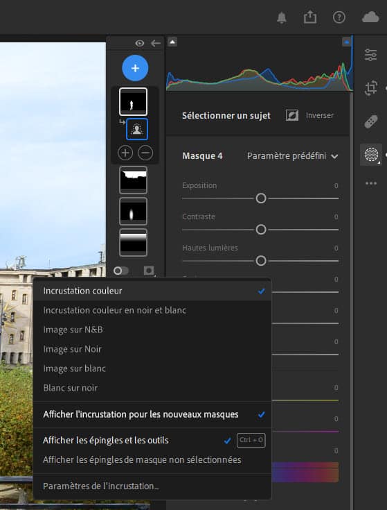 Gestion des incrustations de l'outil masquage dans Lightroom