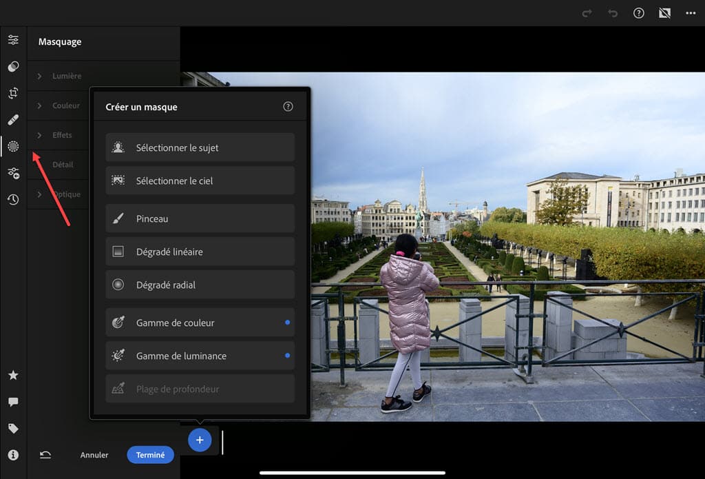 Outils de masquage dans Lightroom Mobile