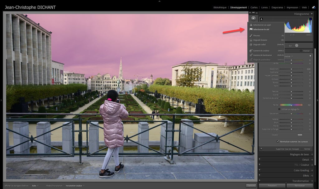 Outil de sélection automatique du ciel dans Lightroom