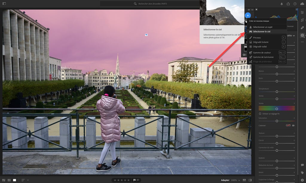 Outil de sélection automatique du ciel dans Lightroom