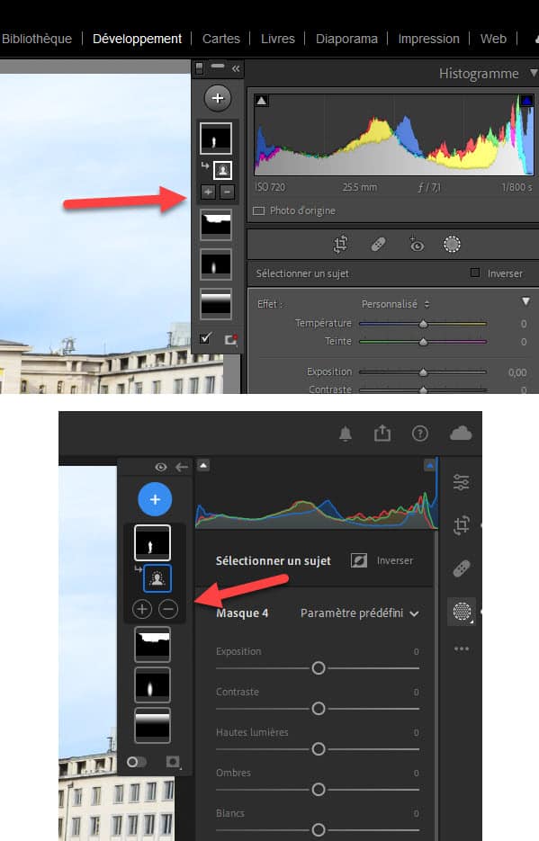 Ajout ou soustraction de zones dans les masques de Lightroom Classic et Lightroom Desktop