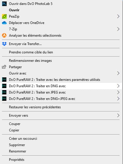 Intégration de DxO PureRAW 2 dans le finder MacOS ou l'explorateur Windows