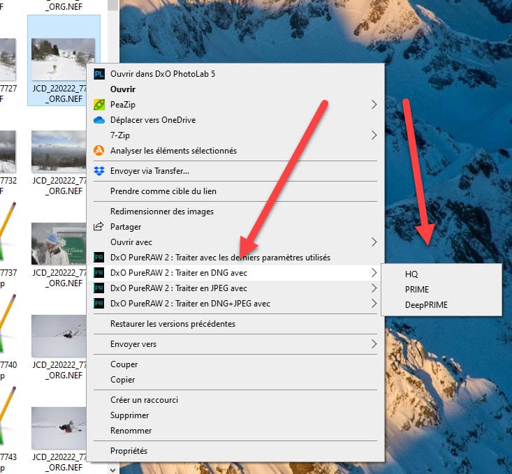 Comment utiliser DxO PureRAW avec explorateur ou Finder