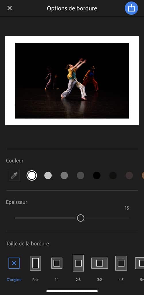 Lightroom Mobile : ajout d'une bordure aux photos lors de l'exportation