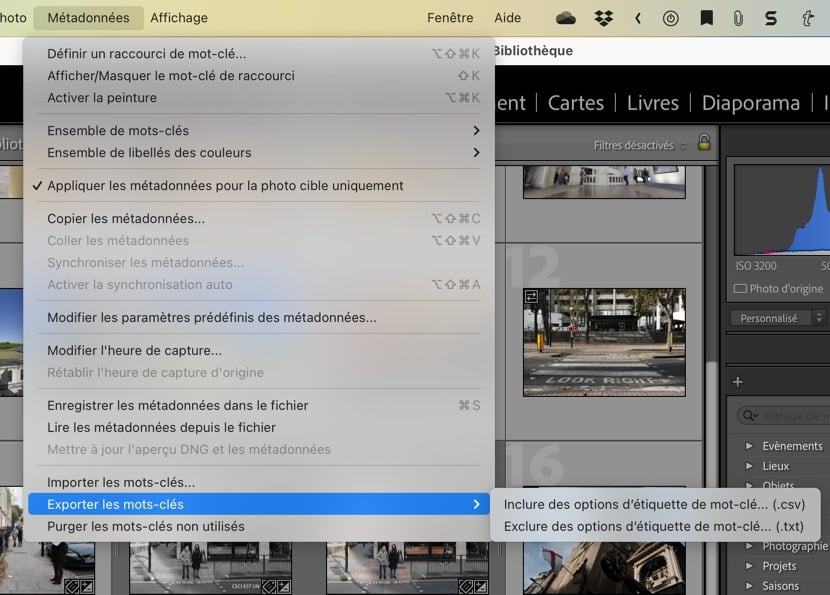 Exporter mots-clés Lightroom Classic Liste des régions, départements et villes de France pour Lightroom