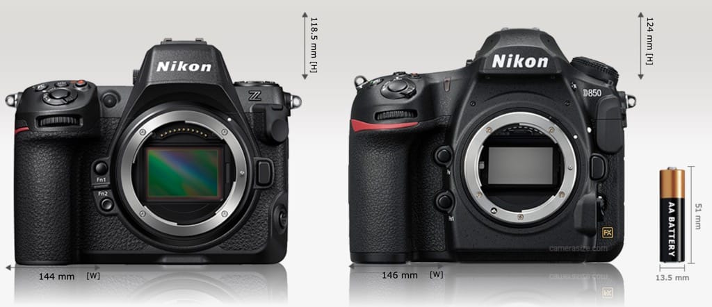Nikon Z 8 vs D850 : un gabarit proche