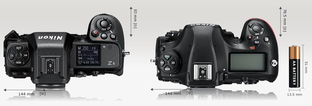 Nikon Z 8 à gauche vs Nikon D850 à droite