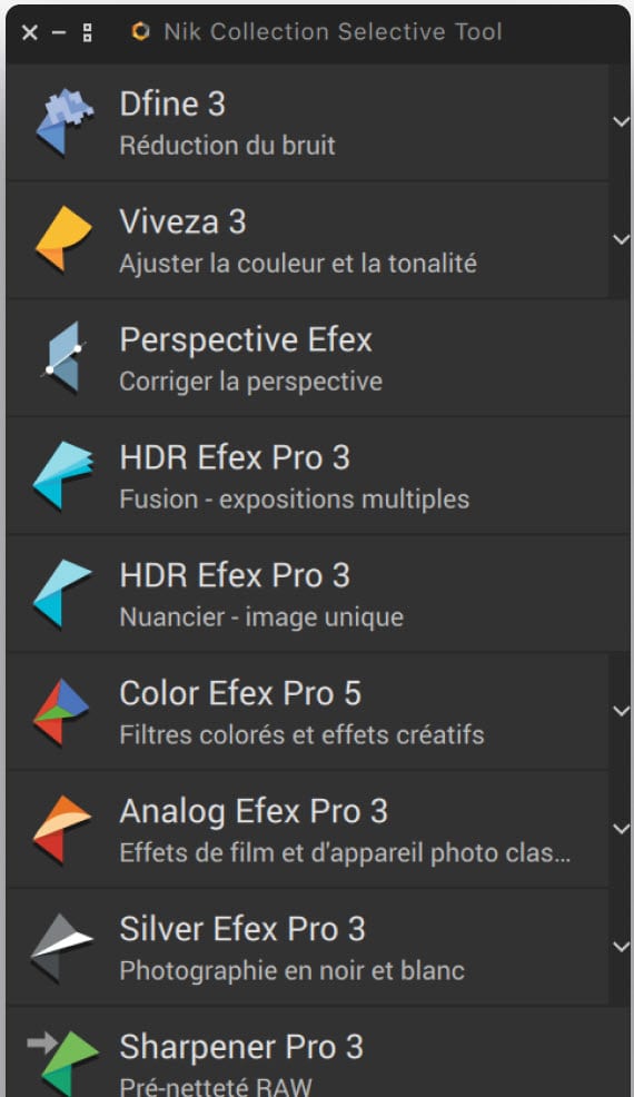 DxO Nik Collection outils palette