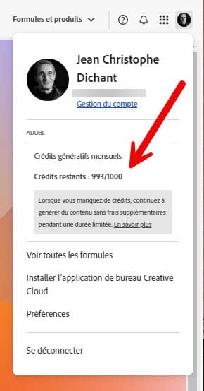 Mise à jour Lightroom : Lightroom IA générative crédits restants